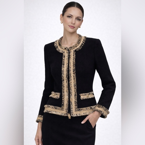 St. John Tweed Knit Jacket Gold Black - Picture 16 of 16